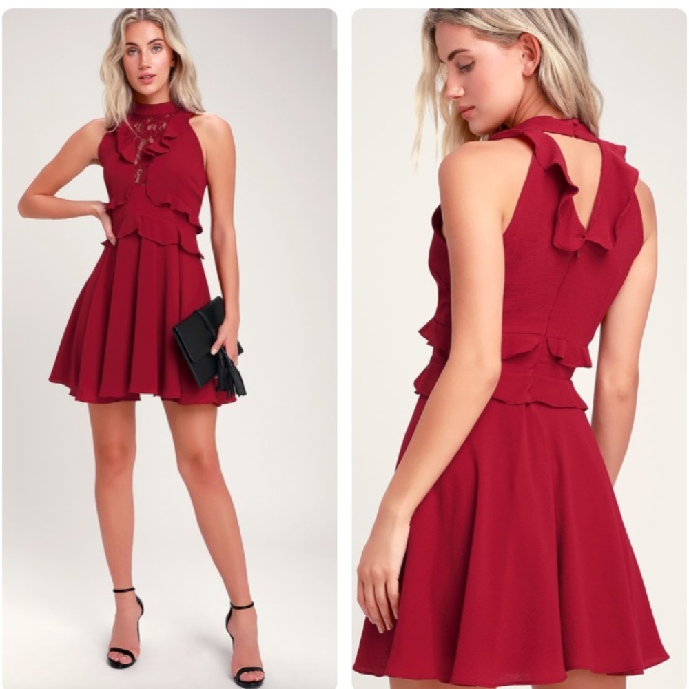NWT BB Dakota Wine Ruffled Dress